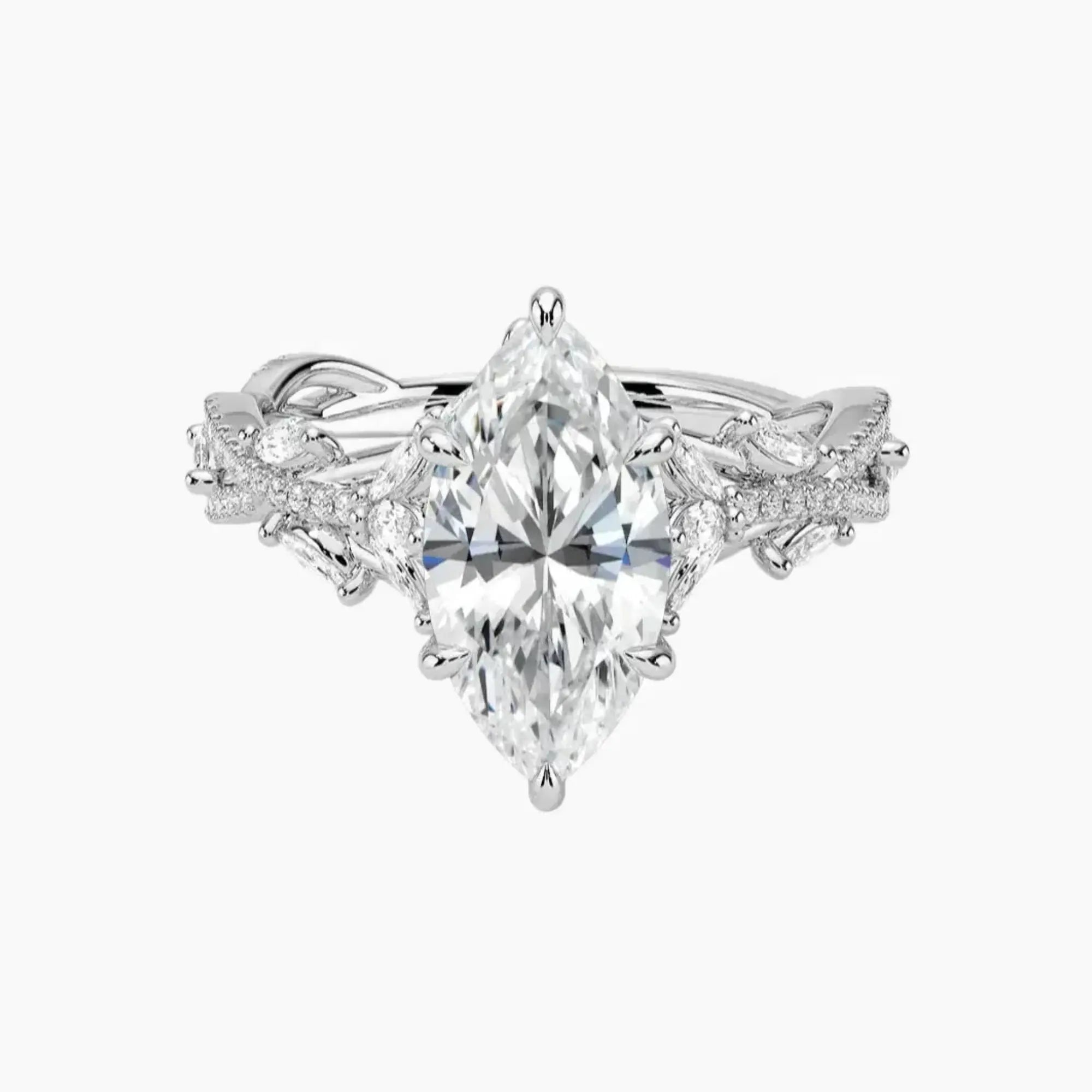 Melia Adorned Marquise 18KW | Lab Grown Engagement Ring Setting