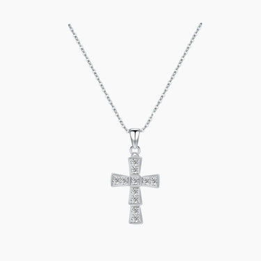 Cross Diamond Necklace - <p style=line-height: 1.3;>Introducing our exquisite Cross Diamond Necklace, showcasing a beautifully crafted cross adorned with a sparkling diamond centerpiece. <br><br> Total diamond weight: 0.2 ct.</p > - Lab Grown Diamond Necklace - model wear view