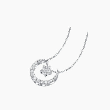 Moon Night Diamond Necklace - <p style=line-height: 1.3;>Introducing our versatile Moon Night Diamond Necklace, featuring a dazzling crescent moon and star, both adorned with sparkling diamonds. With multiple ways to wear it – showcasing the moon, the star, or both together. <br><br> Total diamond weight: 0.51 ct.</p > - Lab Grown Diamond Necklace - front