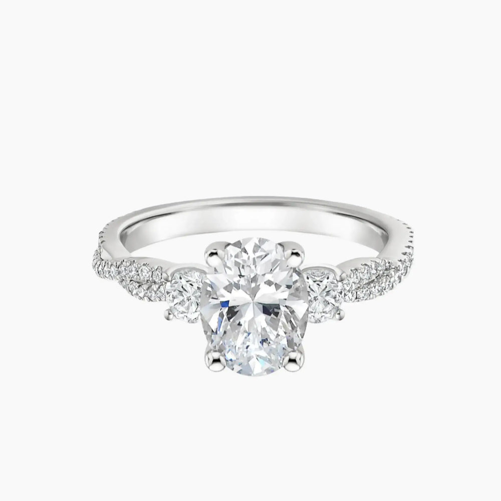Calista Adorned Three Stone Oval Twisted – Center Diamond Included