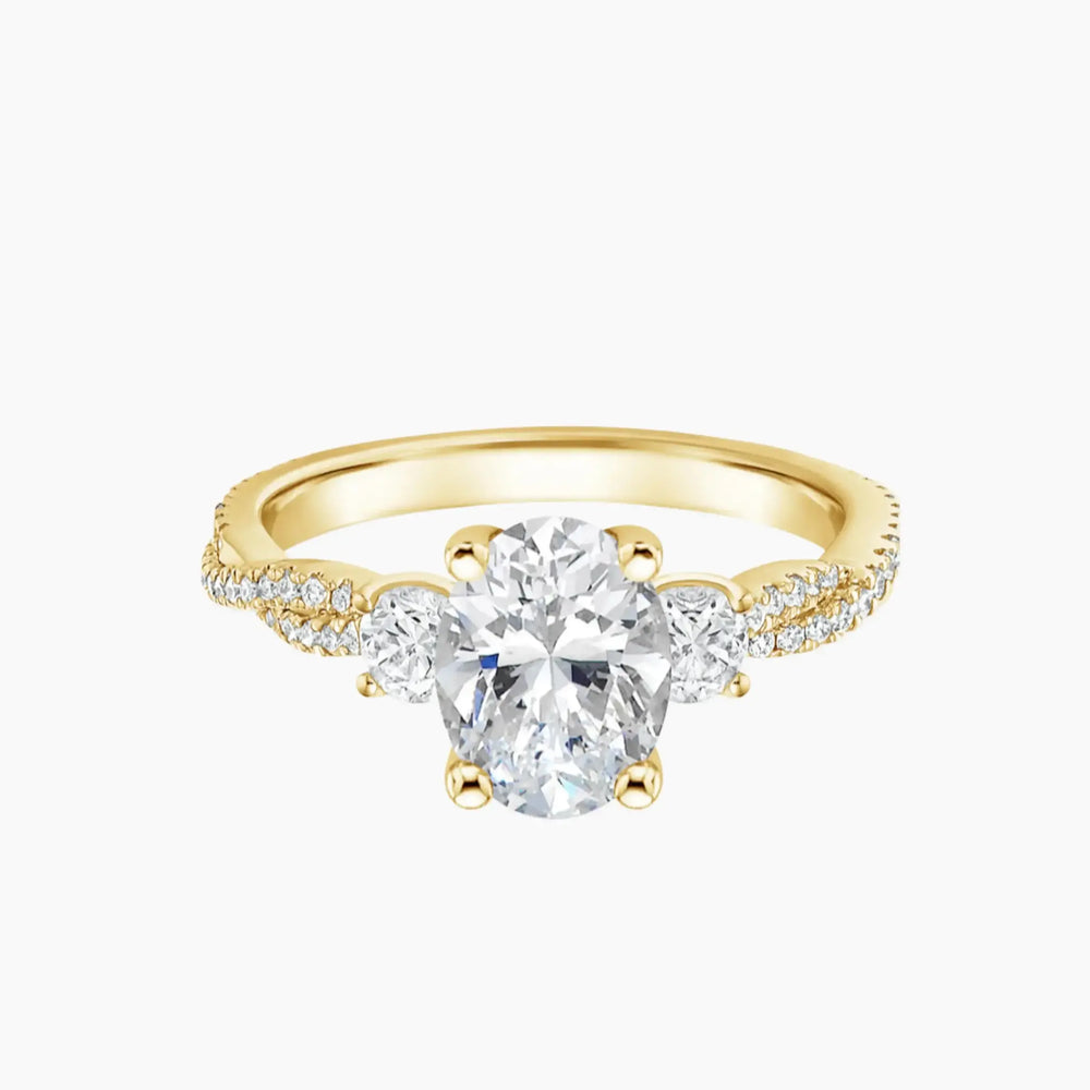 Calista Adorned Three Stone Oval Twisted – Center Diamond Included