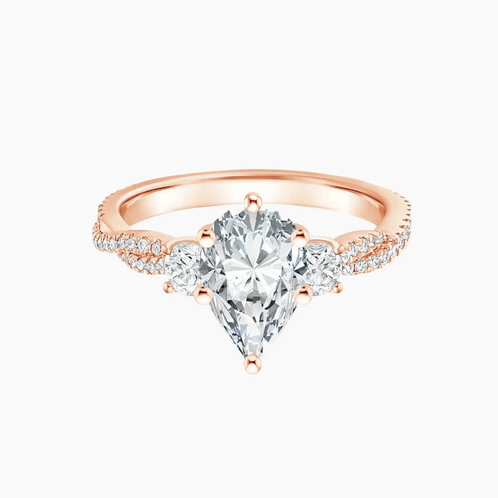 Calista Adorned Three Stone Pear Twisted – Center Diamond Included
