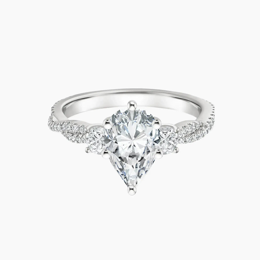 Calista Adorned Three Stone Pear Twisted – Center Diamond Included