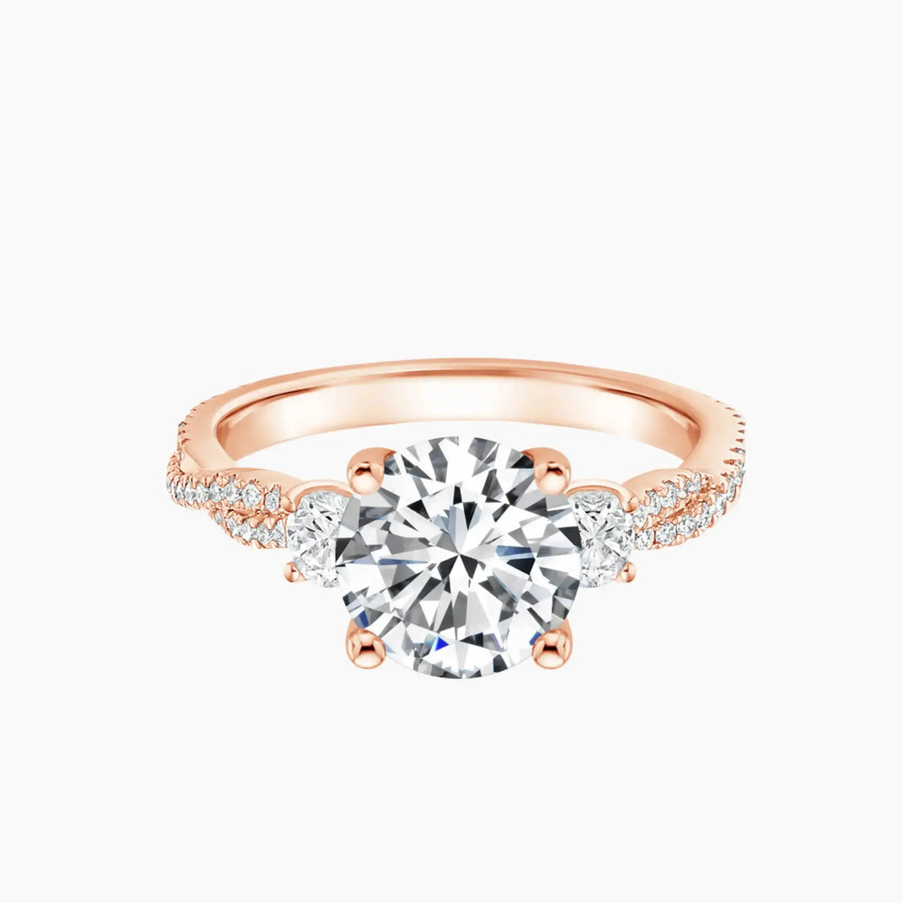 Calista Adorned Three Stone Round Twisted – Center Diamond Included