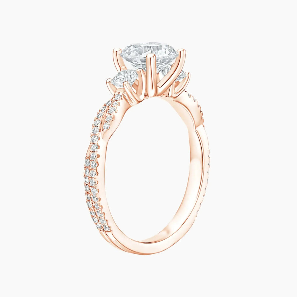 Calista Adorned Three Stone Round Twisted – Center Diamond Included