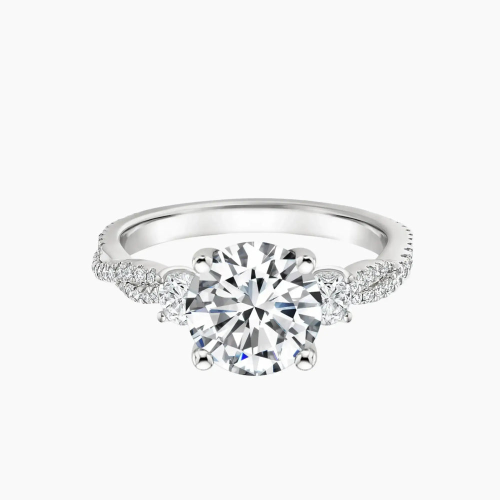 Calista Adorned Three Stone Round Twisted – Center Diamond Included