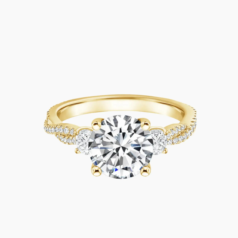 Calista Adorned Three Stone Round Twisted – Center Diamond Included