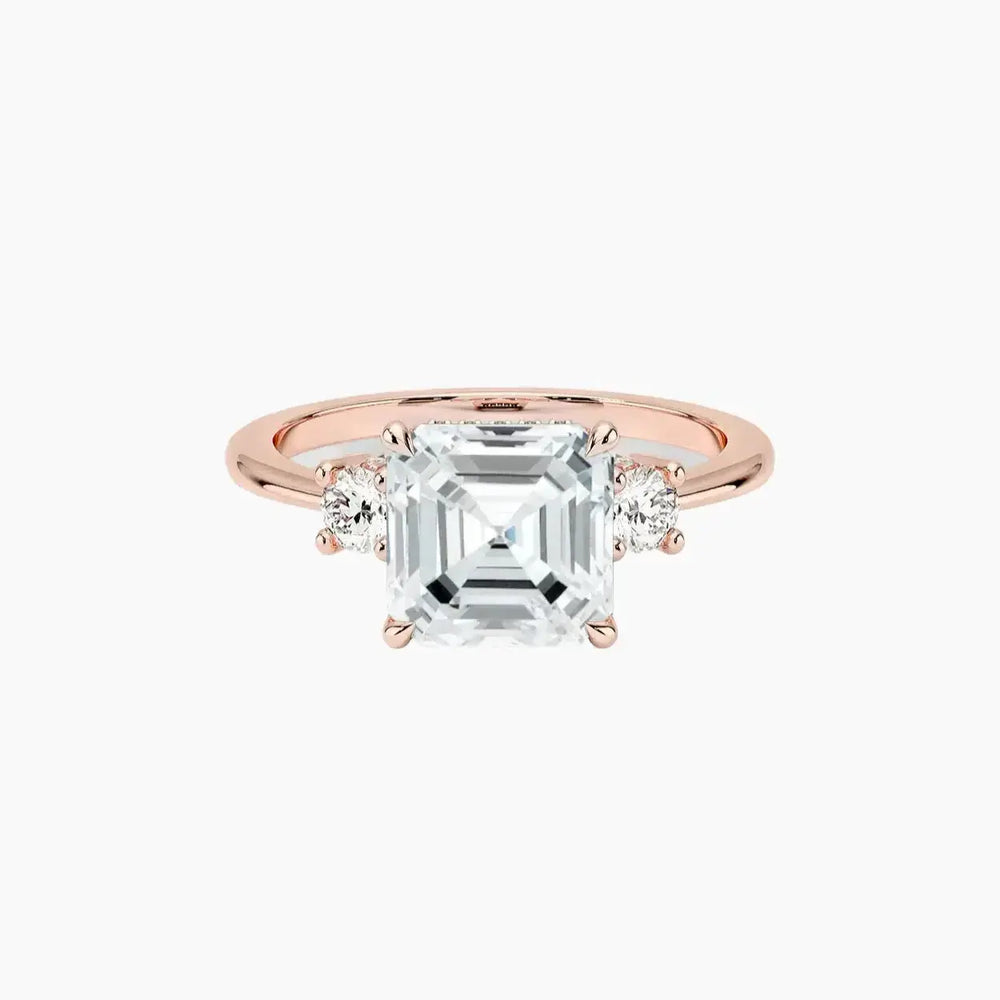Seraphina Hidden Halo Three Stone Asscher – Center Diamond Included