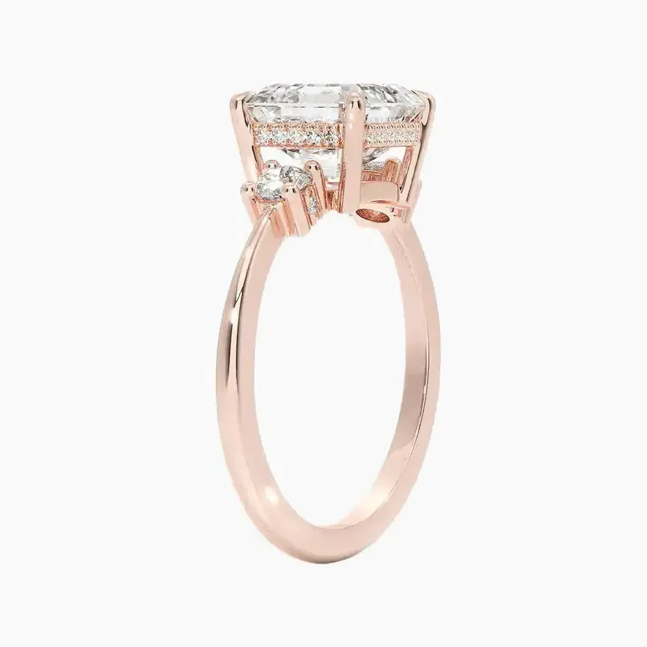 Seraphina Hidden Halo Three Stone Asscher – Center Diamond Included