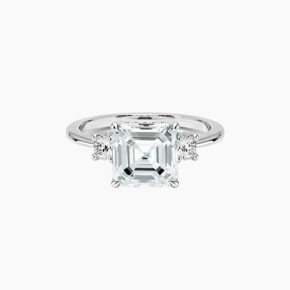 Seraphina Hidden Halo Three Stone Asscher – Center Diamond Included