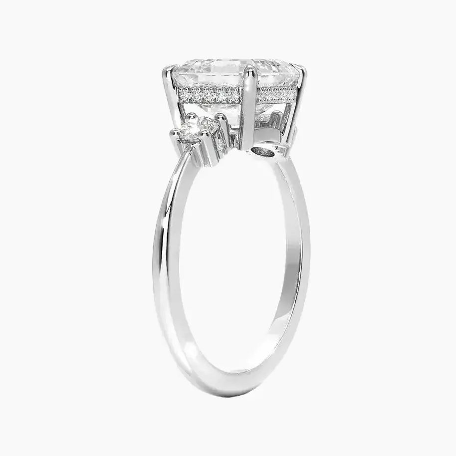 Seraphina Hidden Halo Three Stone Asscher – Center Diamond Included