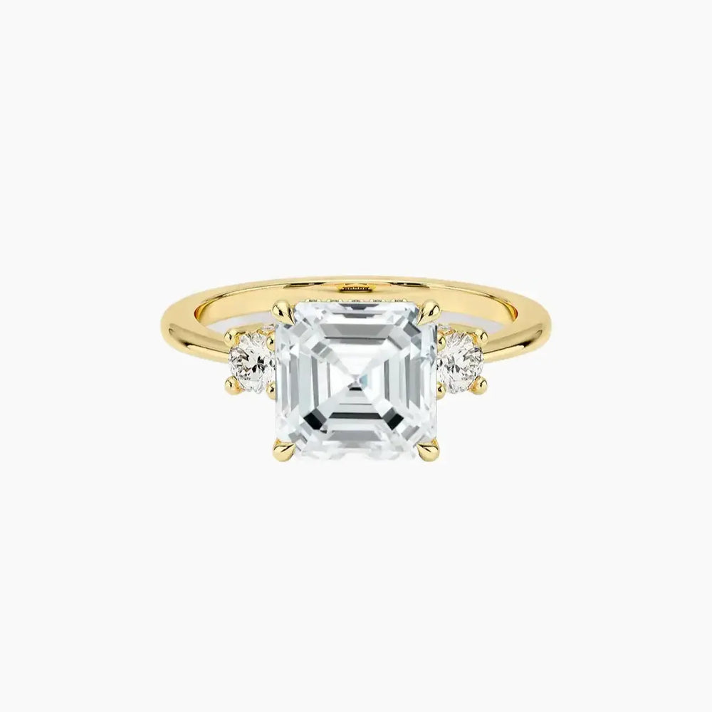 Seraphina Hidden Halo Three Stone Asscher – Center Diamond Included