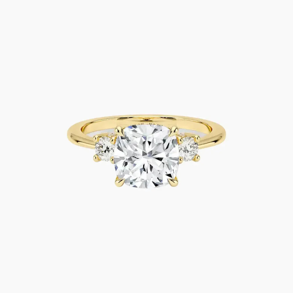 Seraphina Hidden Halo Three Stone Cushion – Center Diamond Included