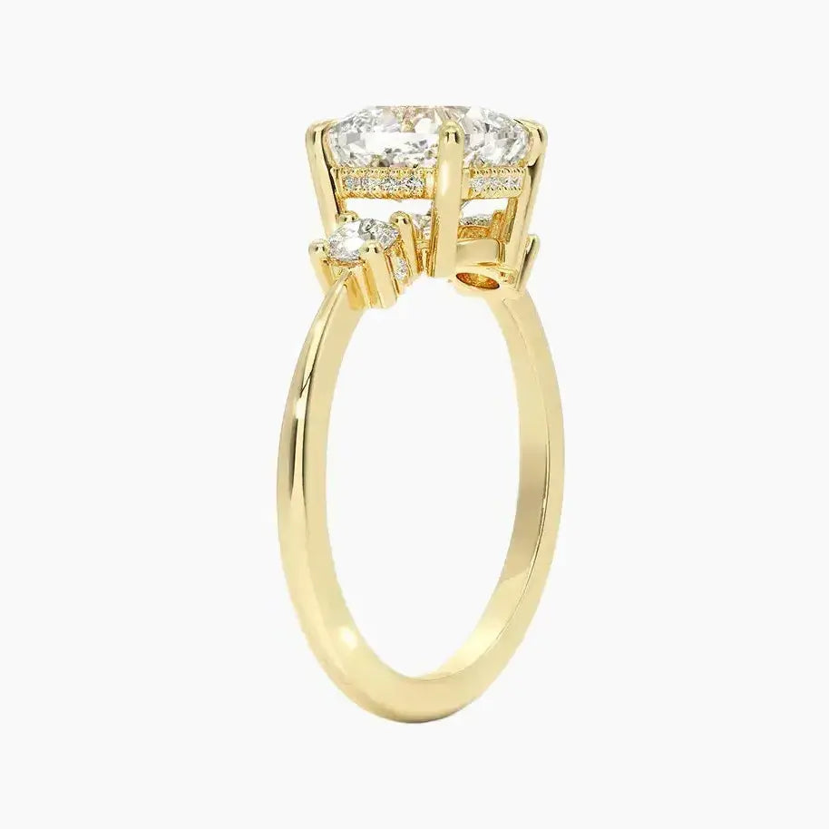 Seraphina Hidden Halo Three Stone Cushion – Center Diamond Included