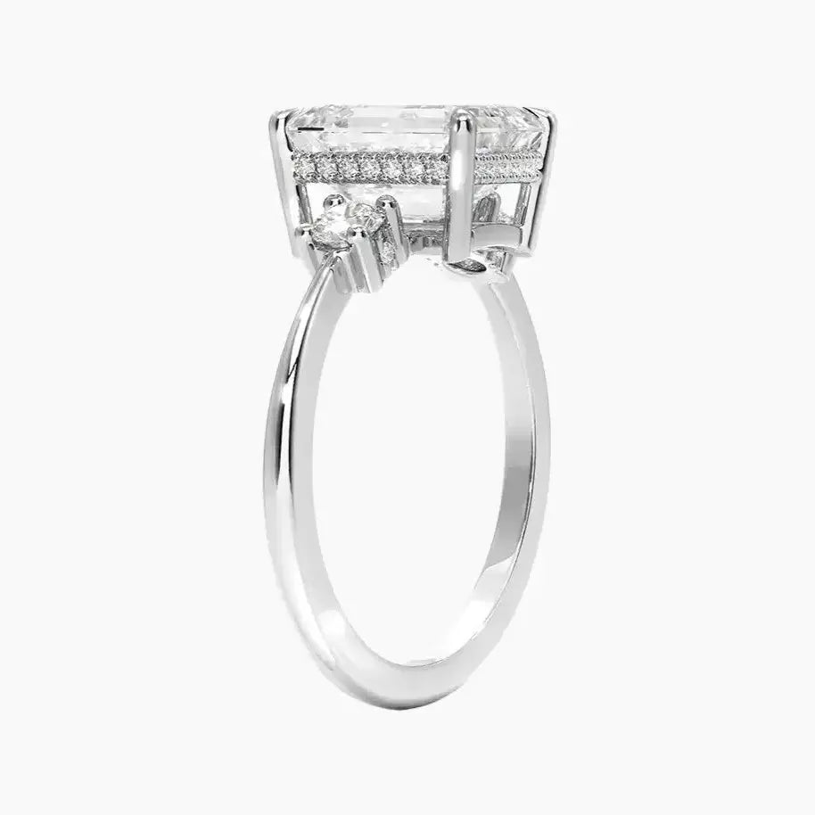 Seraphina Hidden Halo Three Stone Emerald – Center Diamond Included