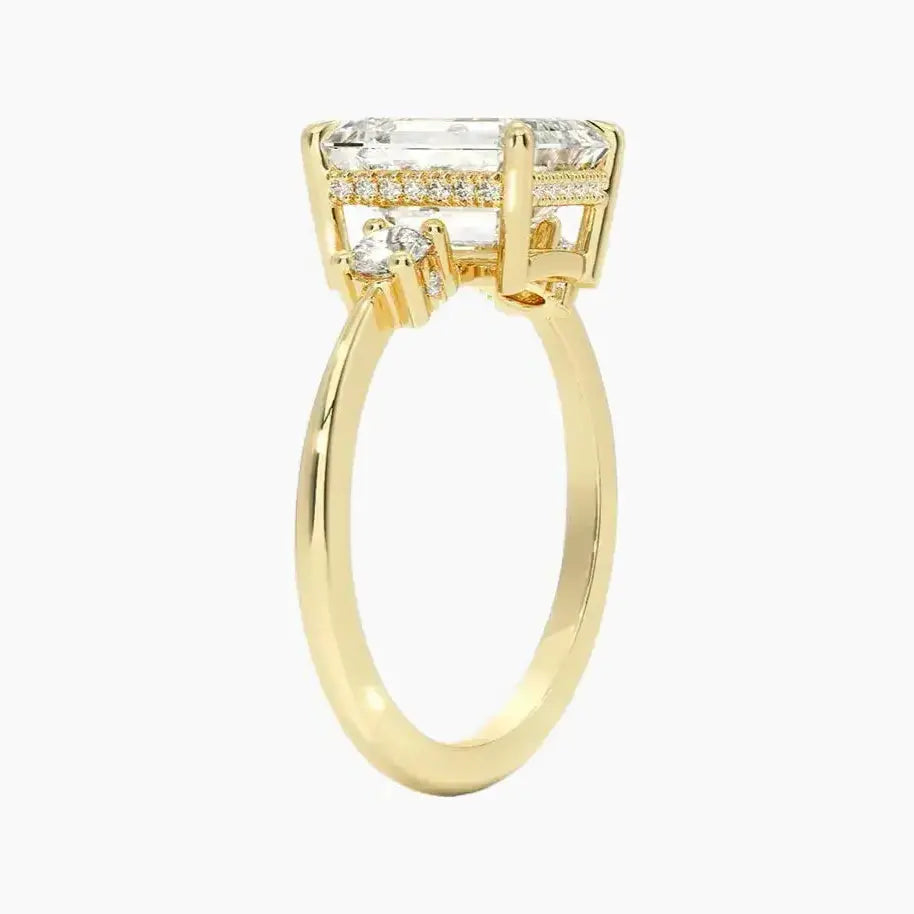 Seraphina Hidden Halo Three Stone Emerald – Center Diamond Included