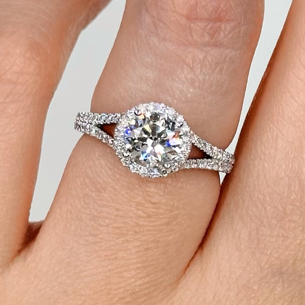 1.01ct D VVS2 Round Halo Split Shank Lab Grown Diamond Engagement Ring | Zephyrine