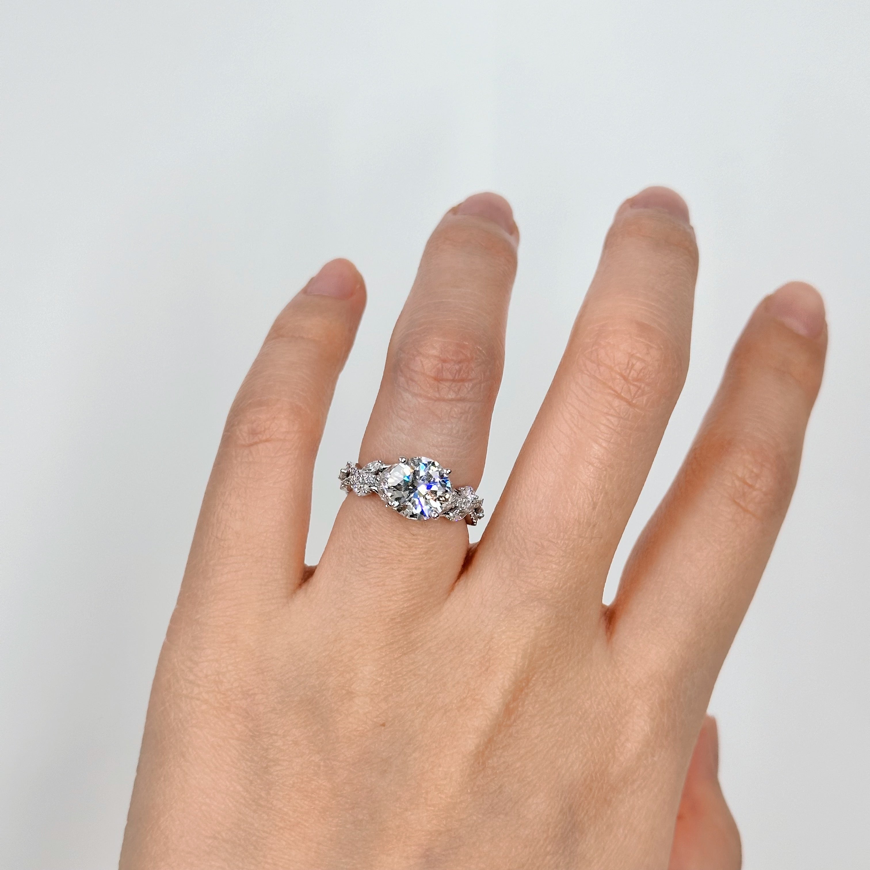 2.03ct D VS2 Round Nature Inspired Lab Grown Diamond Engagement Ring | Melia Adorned