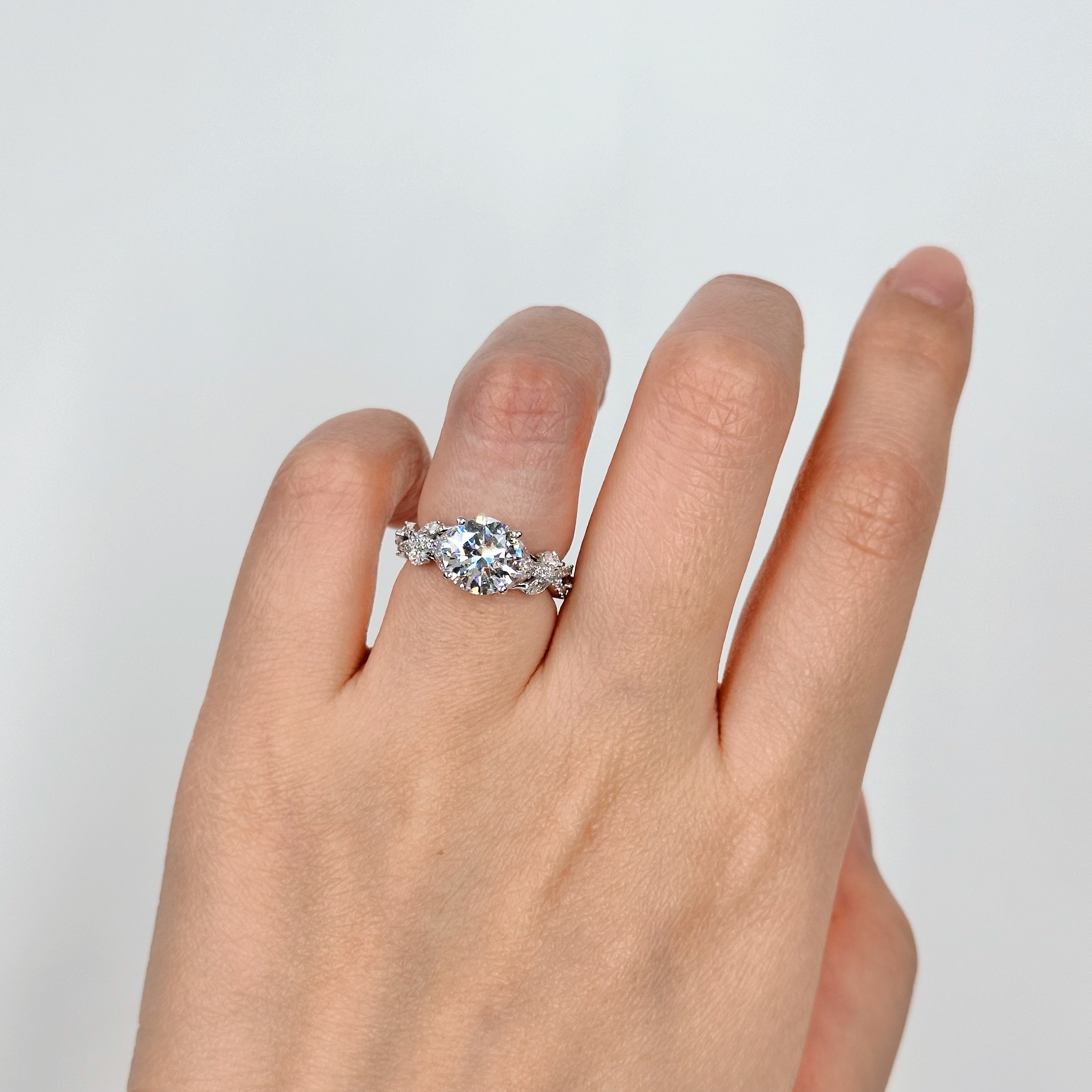 2.03ct D VS2 Round Nature Inspired Lab Grown Diamond Engagement Ring | Melia Adorned