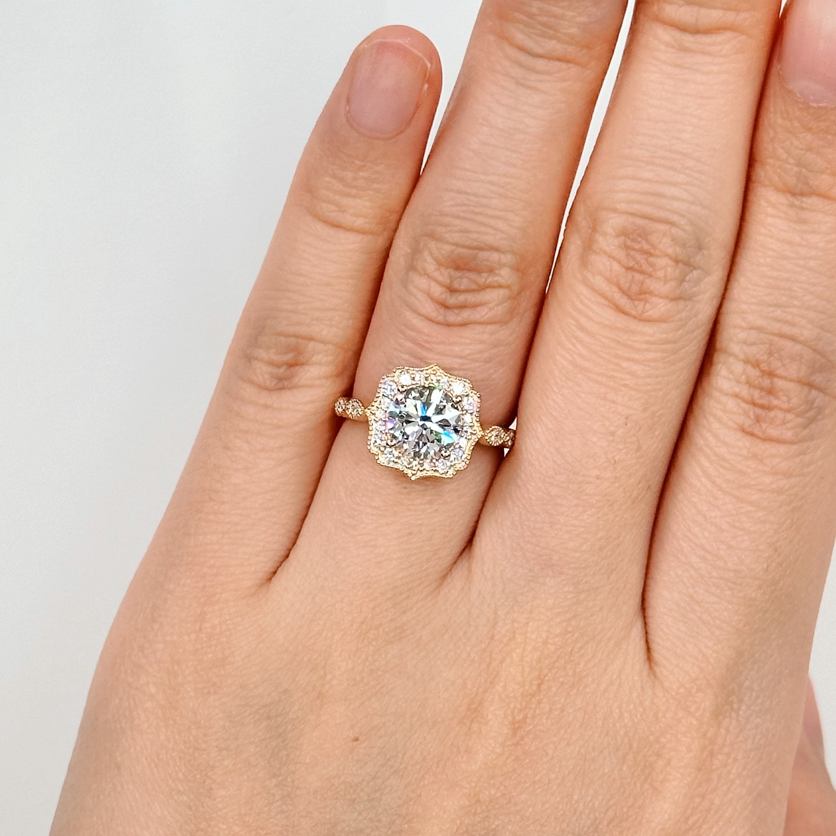 1.57 ct D VS1 Vintage Halo Round Lab Grown Diamond Engagement Ring | Talitha