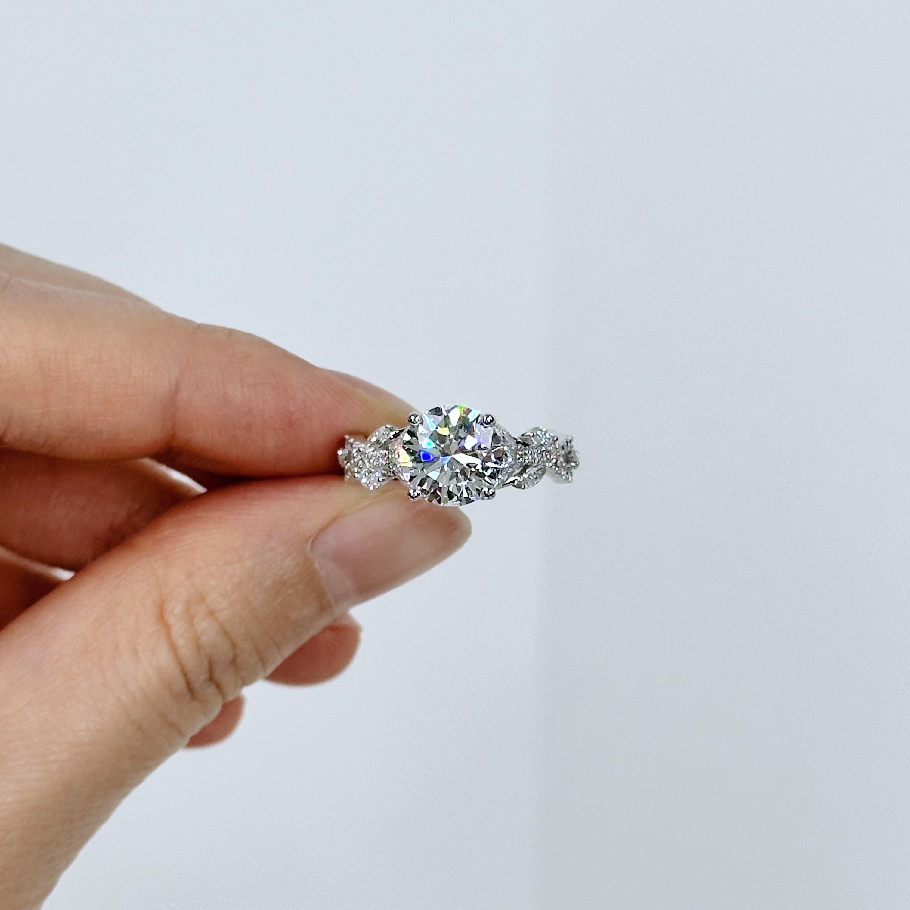 2.03ct D VS2 Round Nature Inspired Lab Grown Diamond Engagement Ring | Melia Adorned