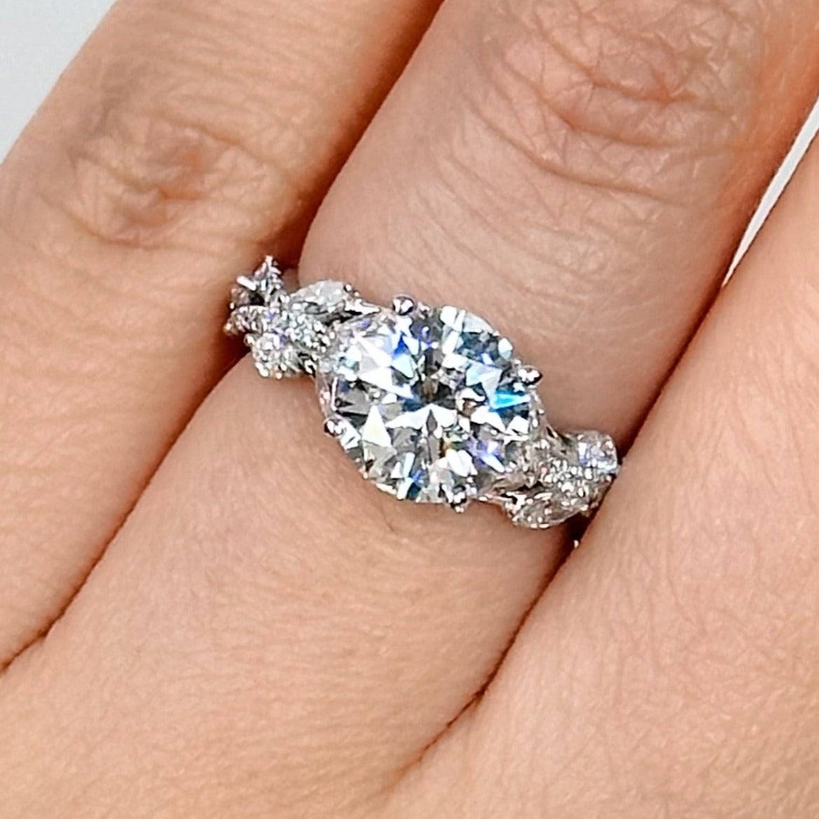 2.03ct D VS2 Round Nature Inspired Lab Grown Diamond Engagement Ring | Melia Adorned