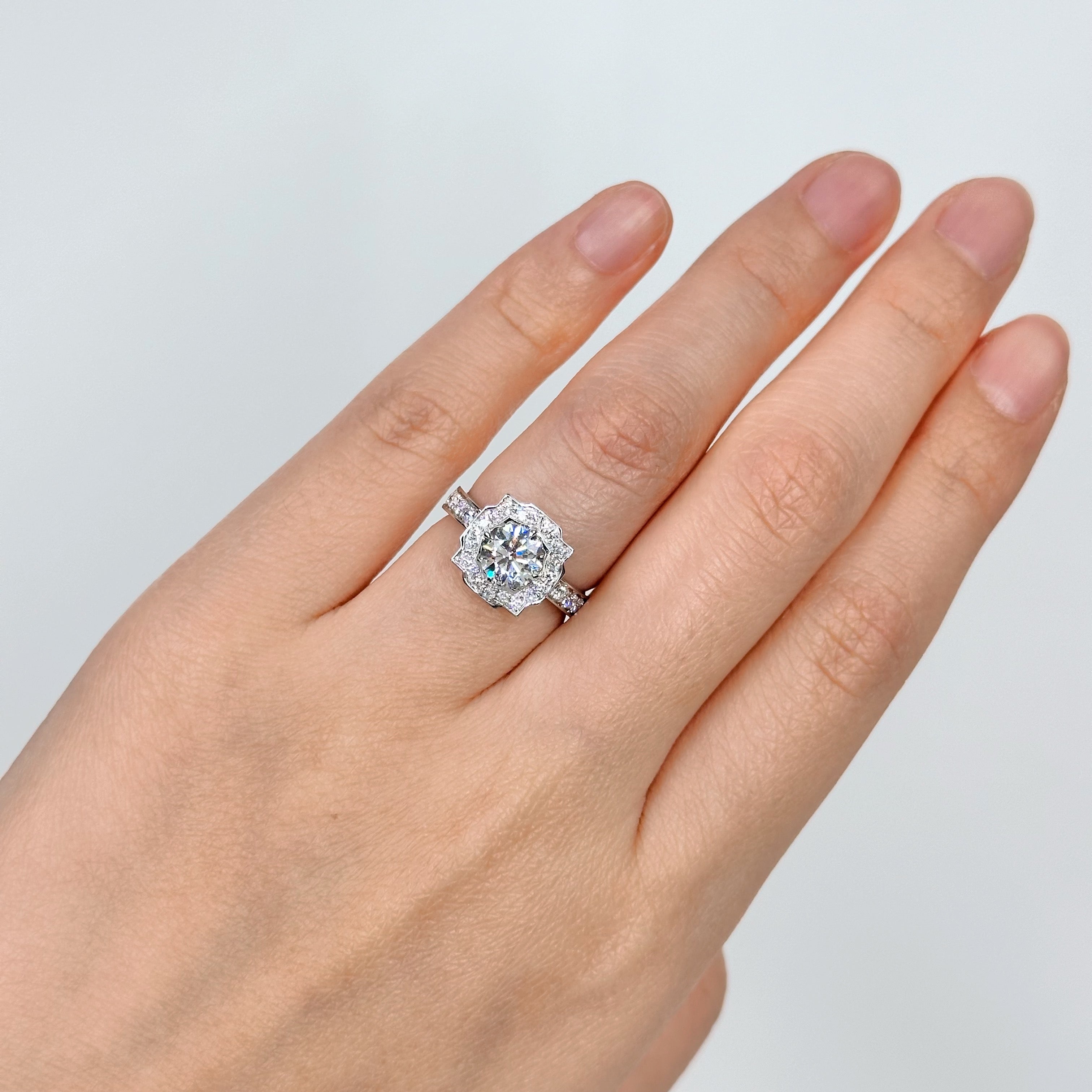 1.03ct E VVS2 Round Halo Lab Grown Diamond Engagement Ring