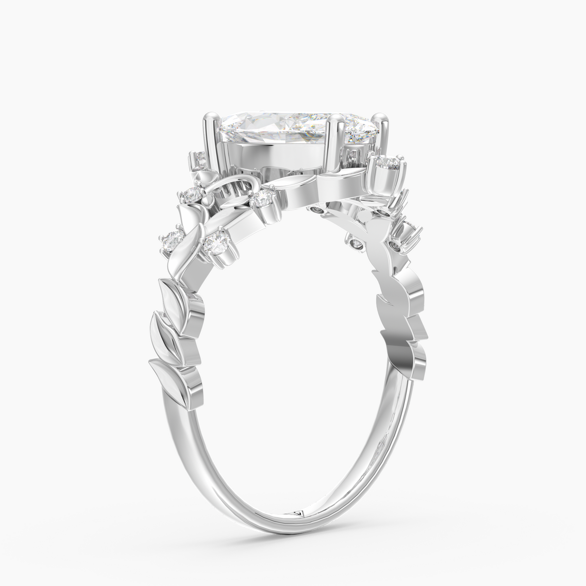 Hawthorne Marquise engagement ring setting in 18K white gold, three-quarter view.
