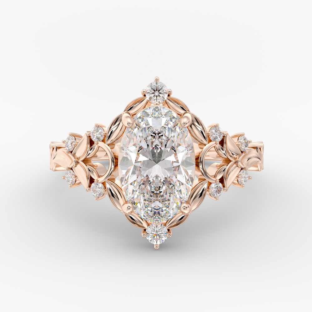 Hawthorne Oval engagement ring setting in 18K rose gold, front view.