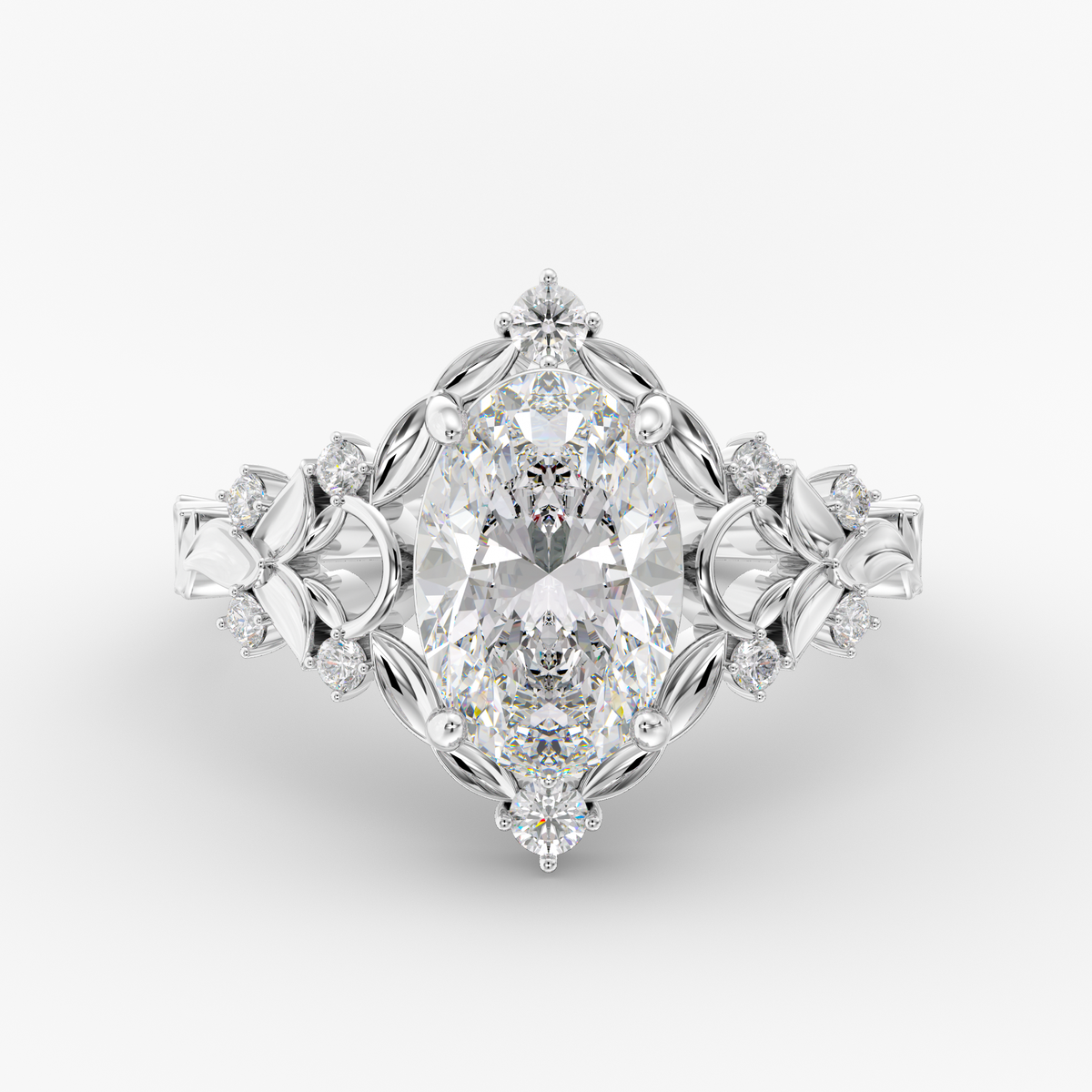 Hawthorne Oval engagement ring setting in 18K white gold, front view.