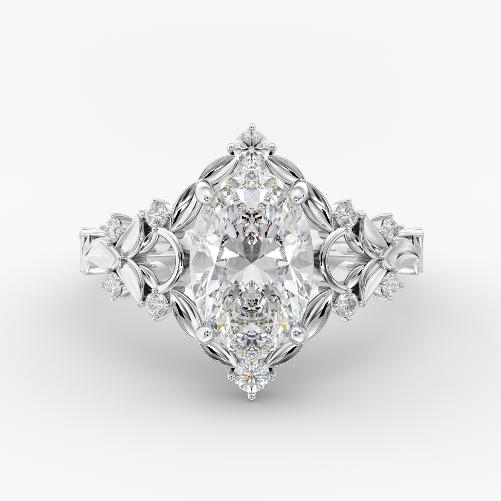 Hawthorne Oval engagement ring setting in 18K white gold, front view.