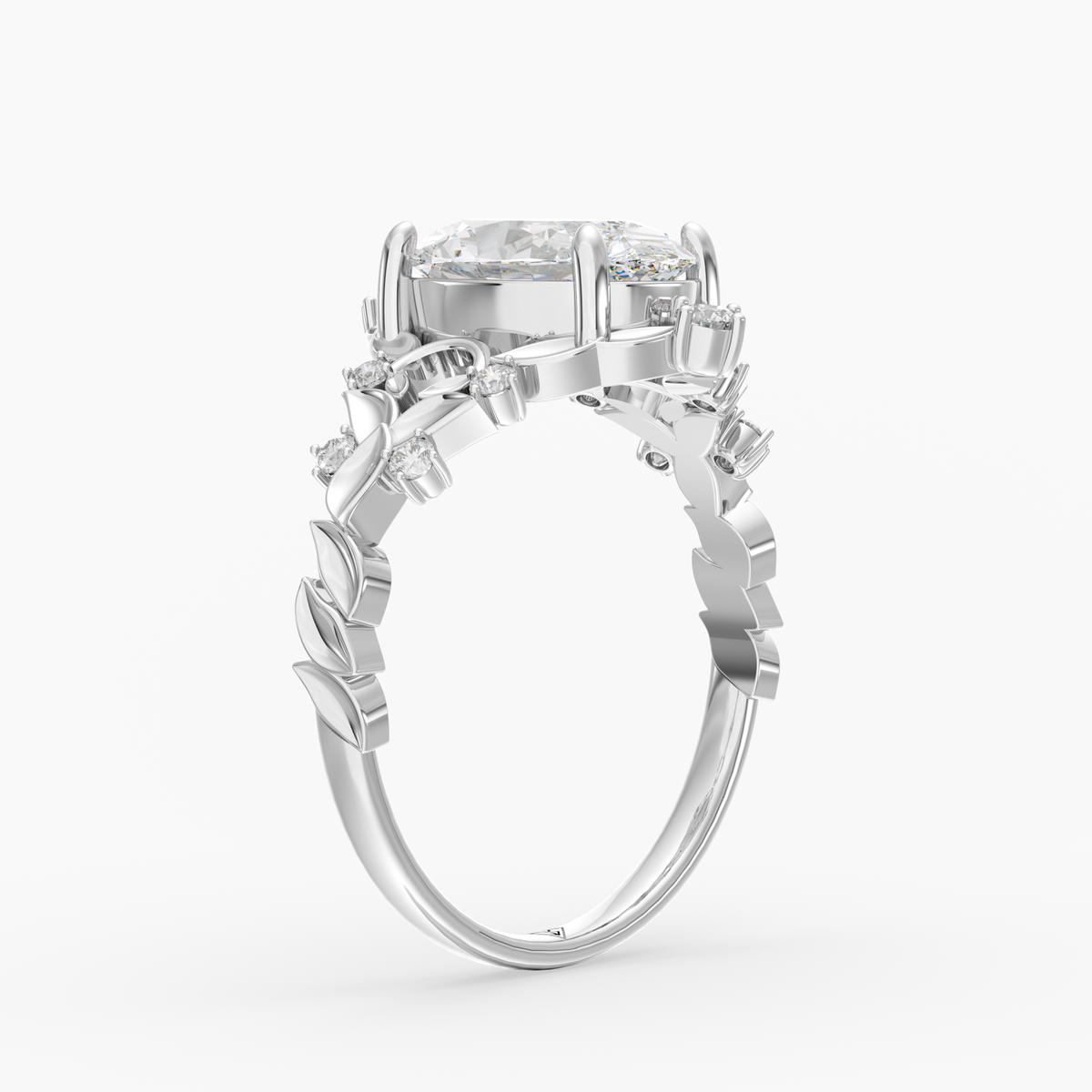 Hawthorne Oval engagement ring setting in 18K white gold, three-quarter view.