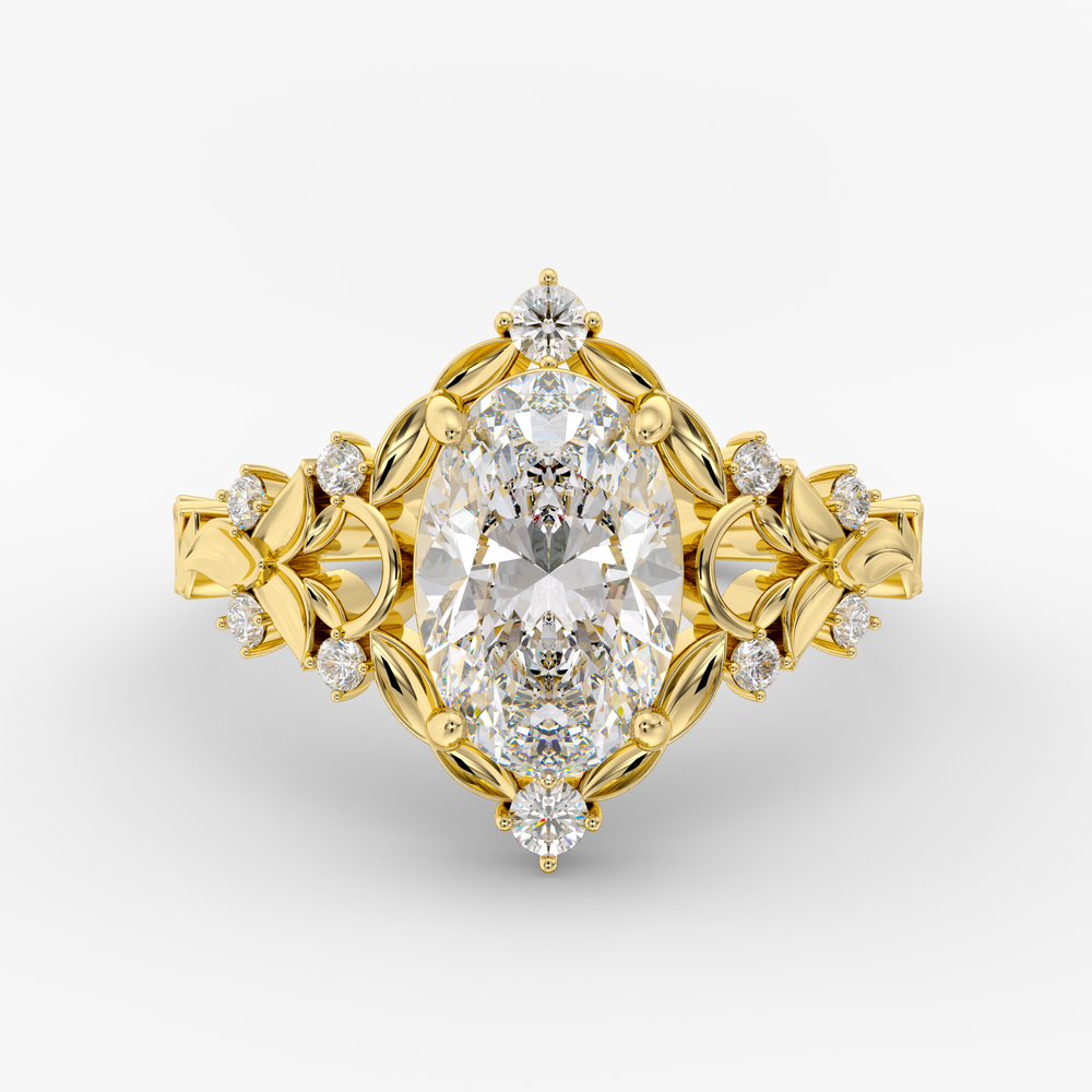 Hawthorne Oval engagement ring setting in 18K yellow gold, front view.