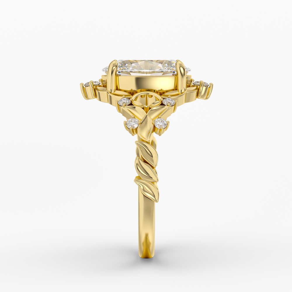 Hawthorne Oval engagement ring setting in 18K yellow gold, side view.