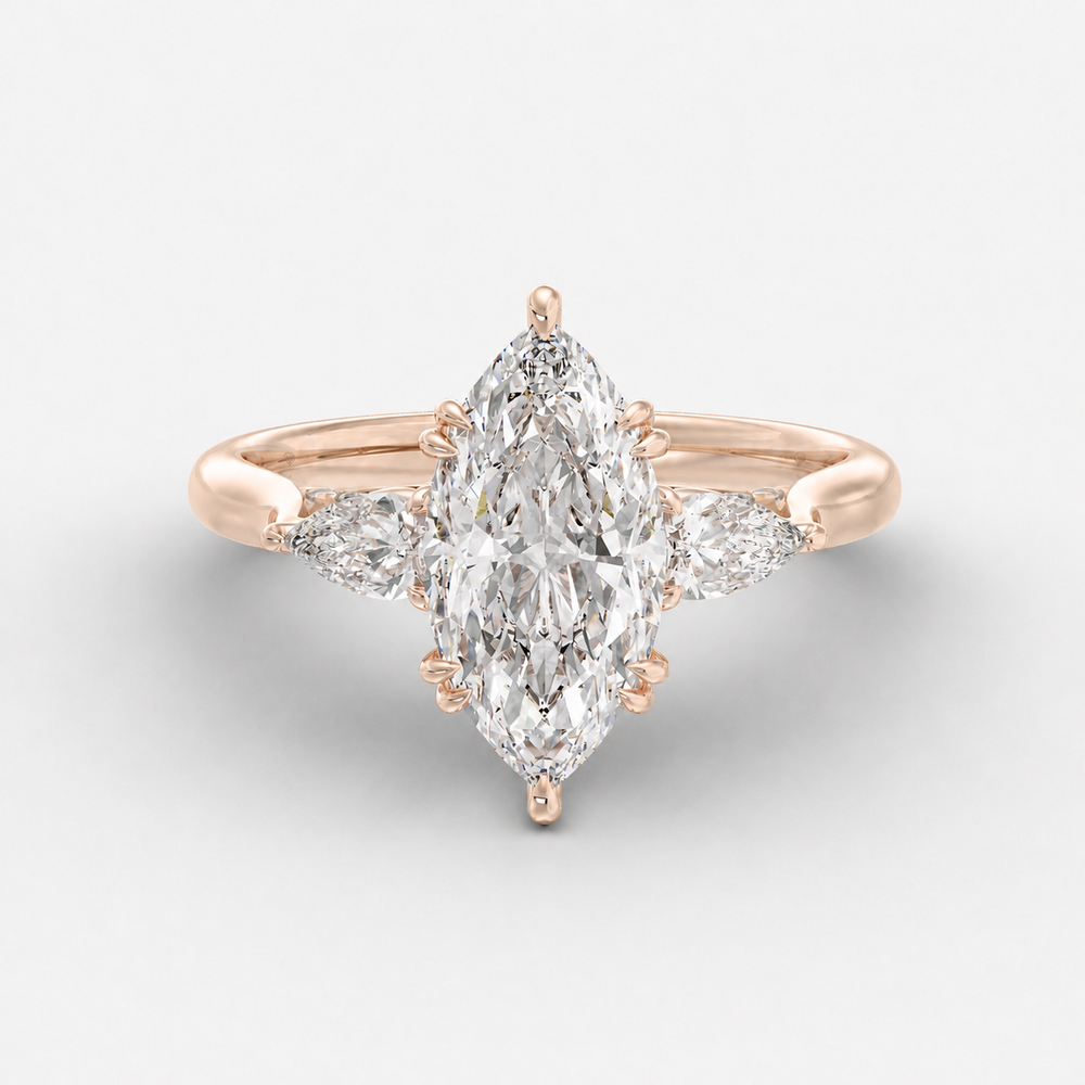 Aurelian Marquise engagement ring setting in 18K rose gold, front view.