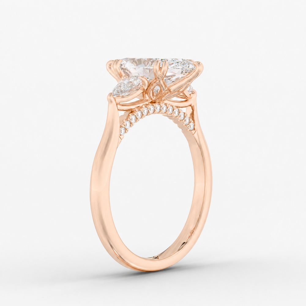Aurelian Marquise engagement ring setting in 18K rose gold, front view.