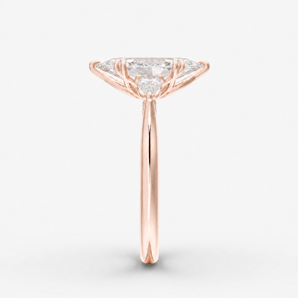 Aurelian Marquise engagement ring setting in 18K rose gold, front view.