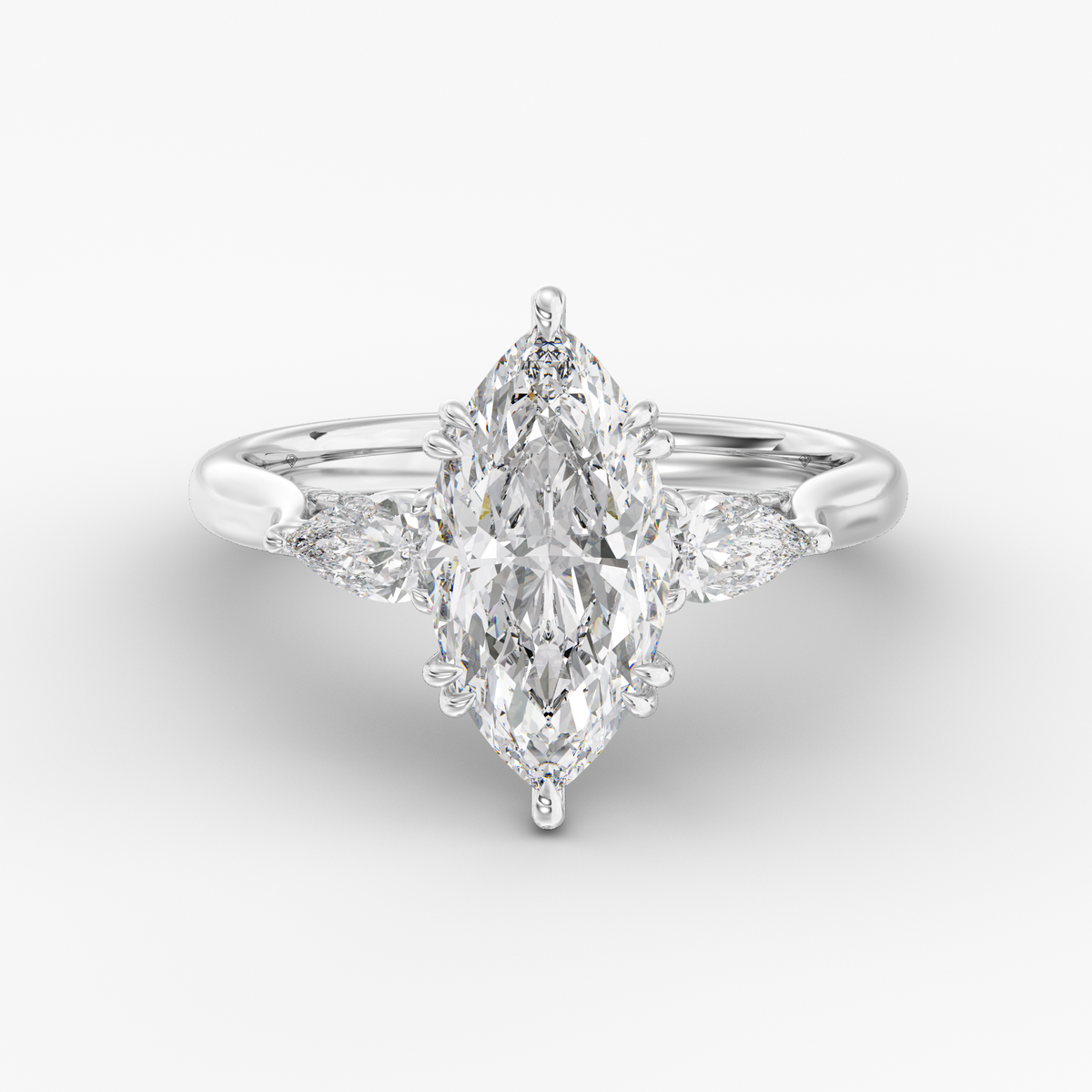 Aurelian Marquise engagement ring setting in 18K white gold, front view.
