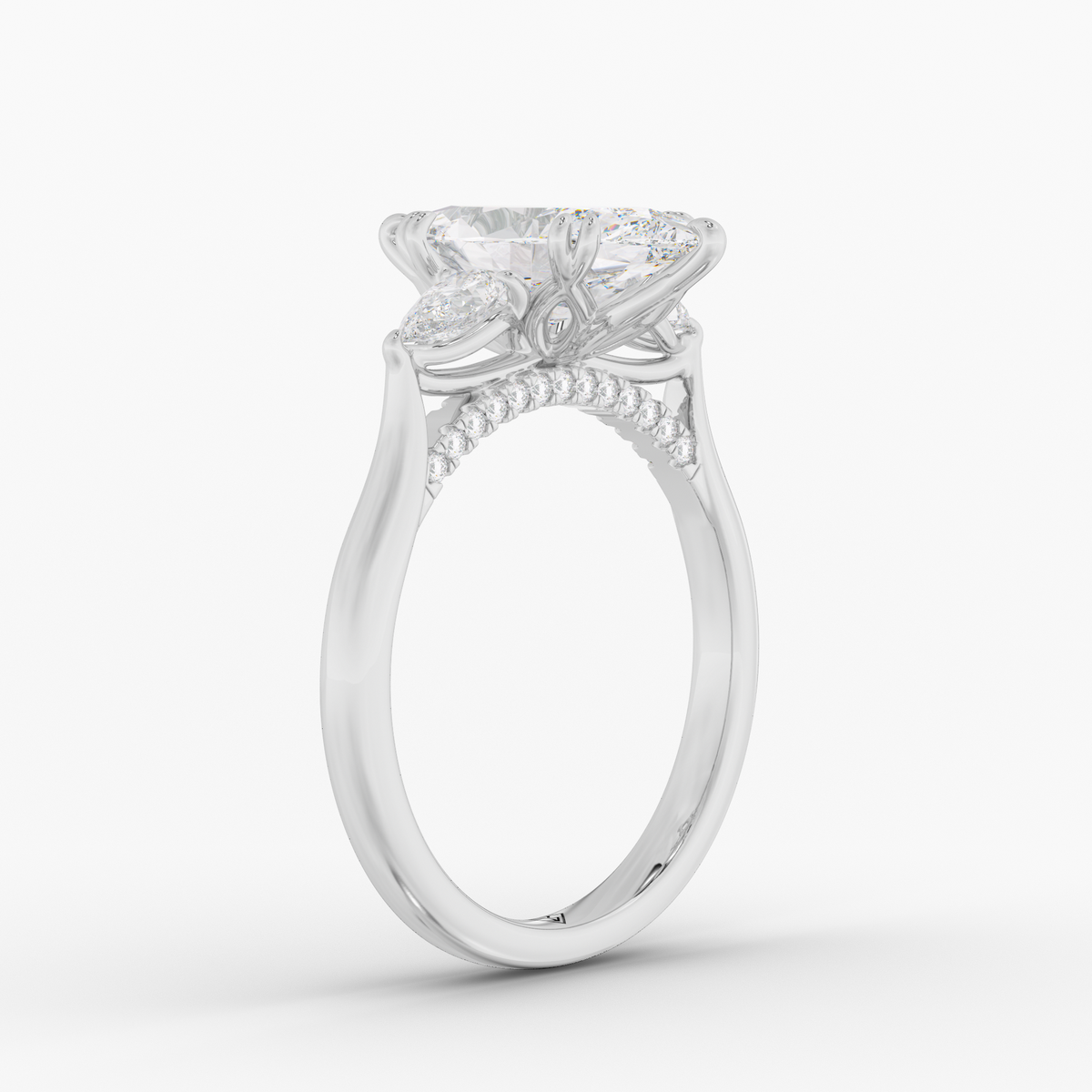 Aurelian Marquise engagement ring setting in 18K white gold, three-quarter view.