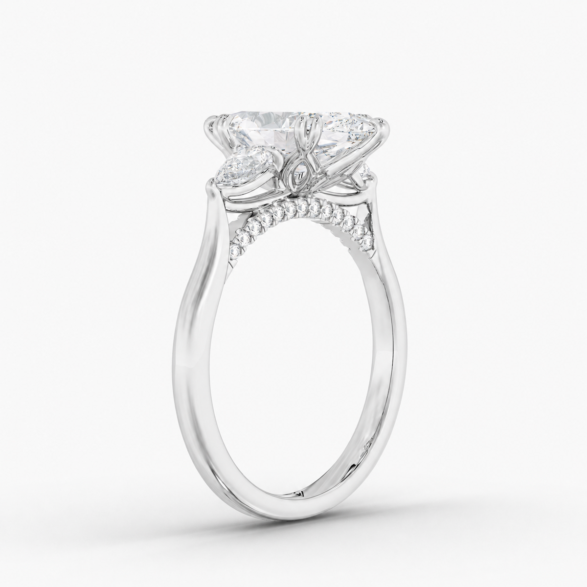 Aurelian Marquise engagement ring setting in 18K white gold, front view.