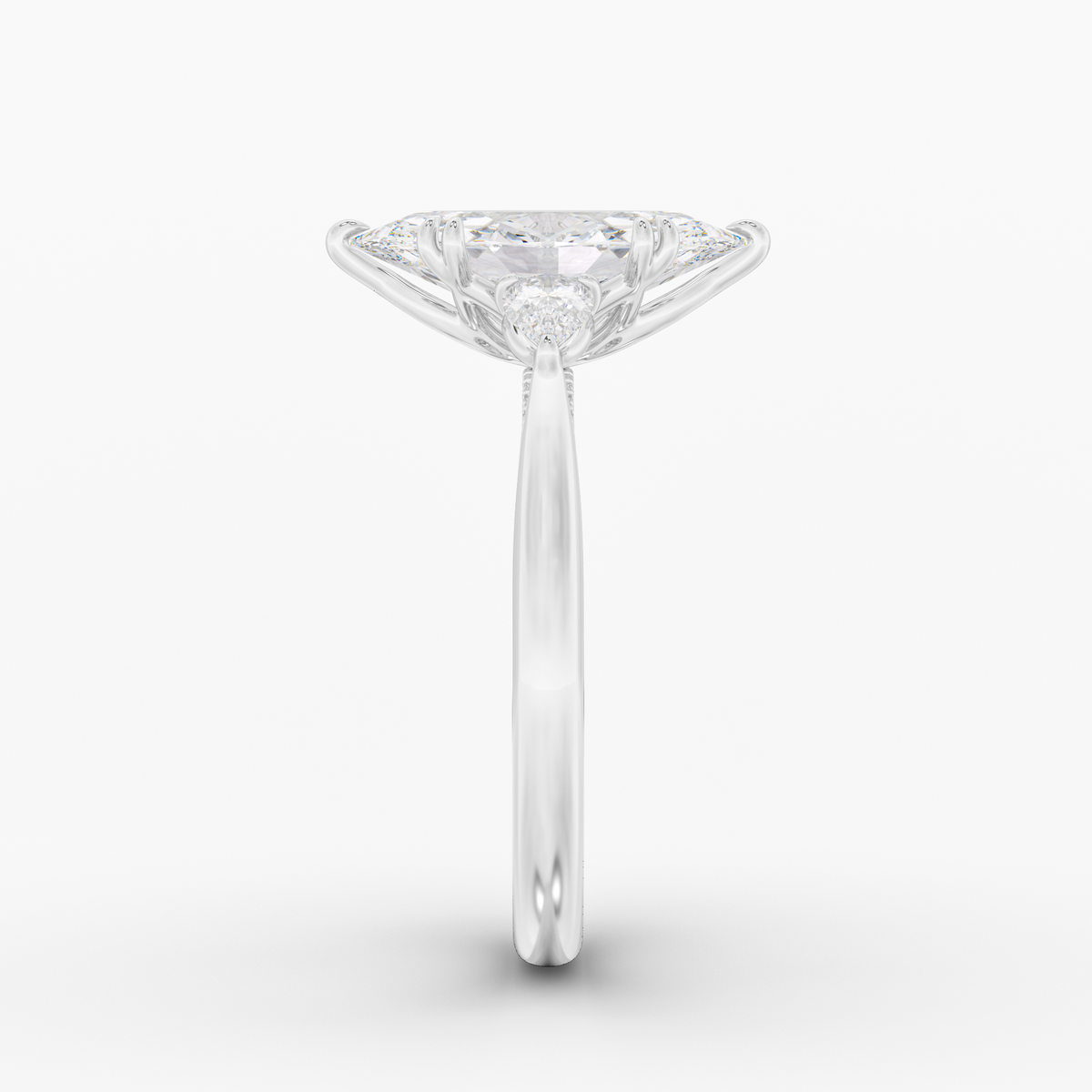 Aurelian Marquise engagement ring setting in 18K white gold, side view.