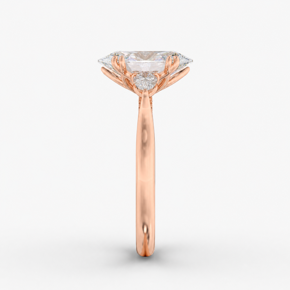 Aurelian Oval engagement ring setting in 18K rose gold, front view.