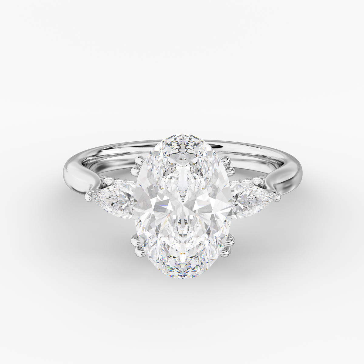 Aurelian Oval engagement ring setting in 18K white gold, front view.