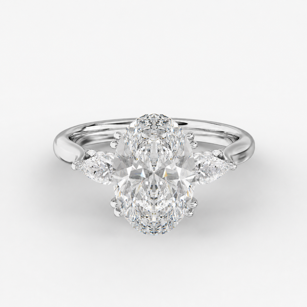 Aurelian Oval engagement ring setting in 18K white gold, front view.