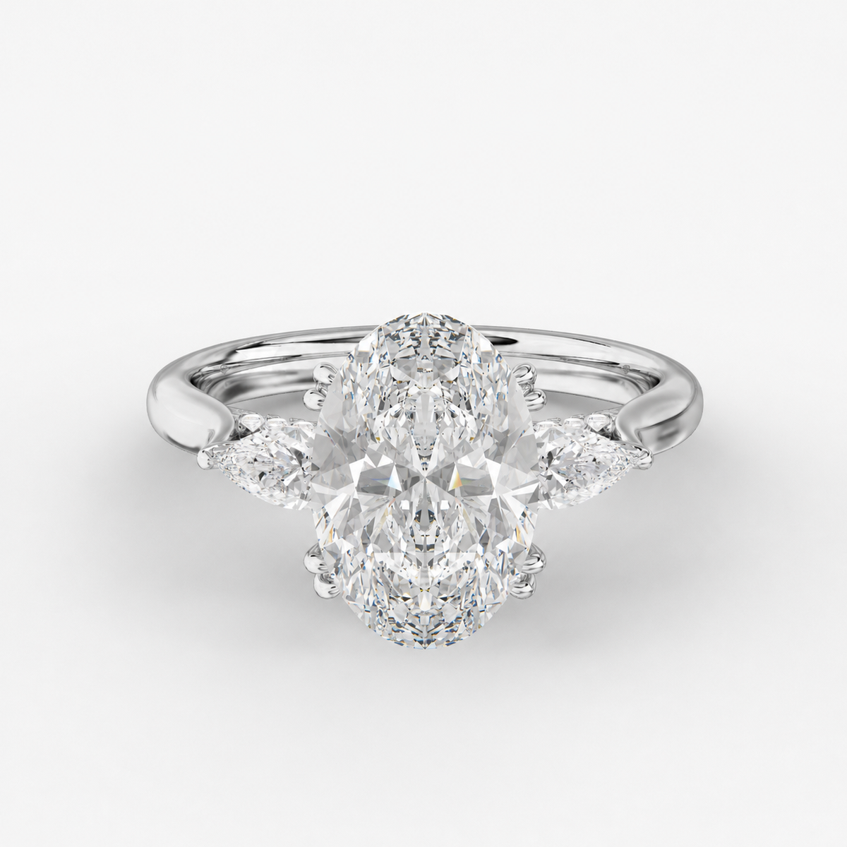 Aurelian Oval engagement ring setting in 18K white gold, front view.