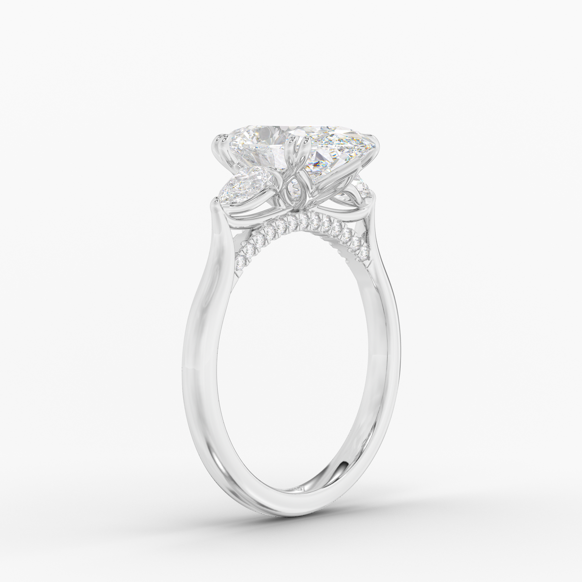 Aurelian Oval engagement ring setting in 18K white gold, three-quarter view.