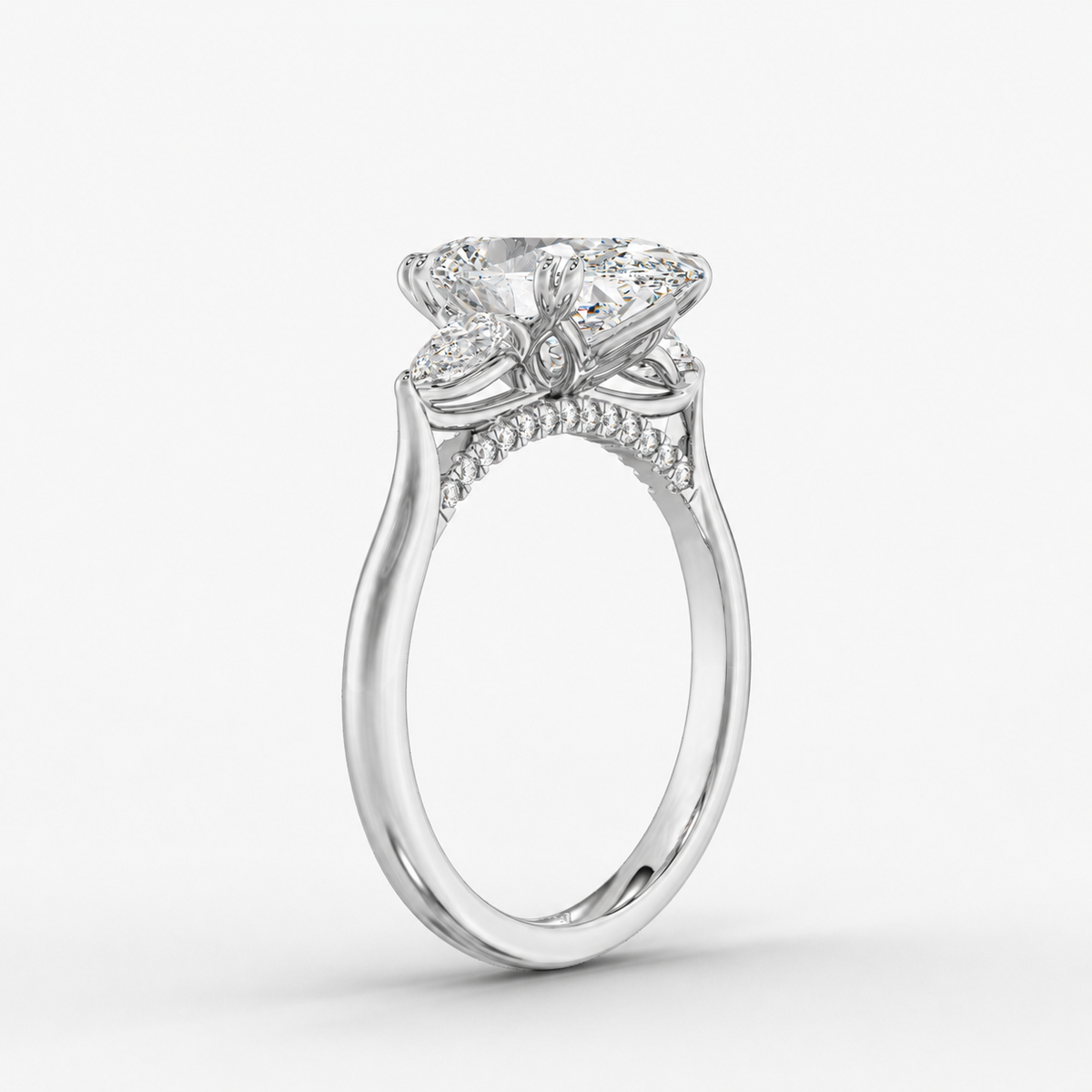 Aurelian Oval engagement ring setting in 18K white gold, front view.