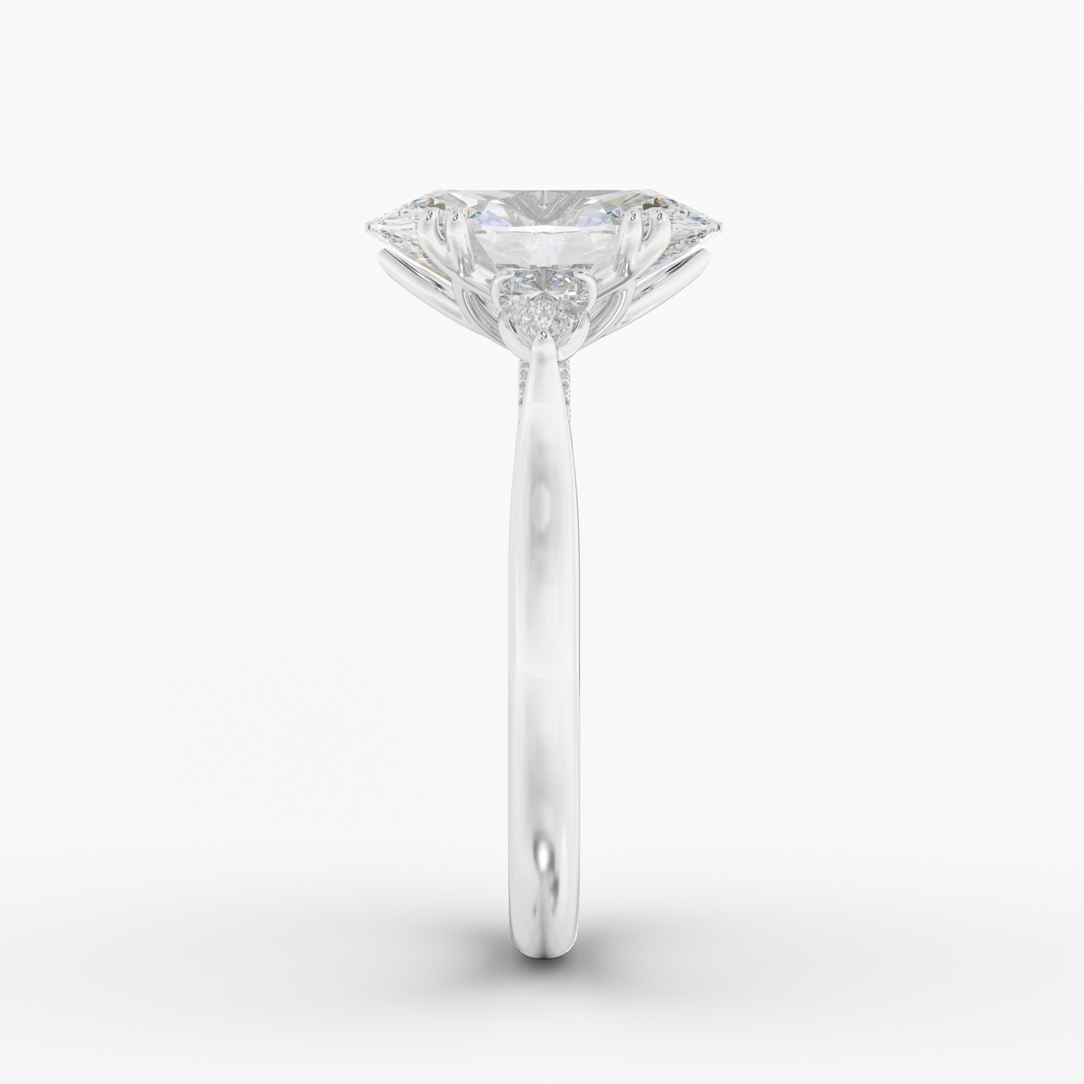Aurelian Oval engagement ring setting in 18K white gold, side view.