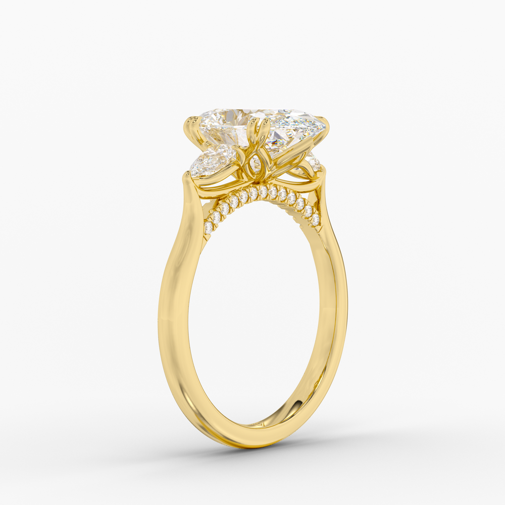 Aurelian Oval engagement ring setting in 18K yellow gold, three-quarter view.