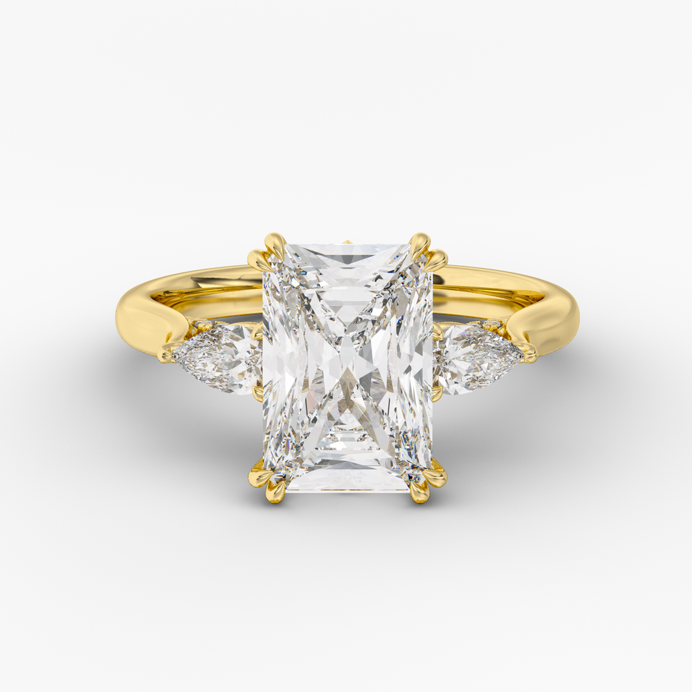 Aurelian Radiant engagement ring setting in 18K yellow gold, front view.
